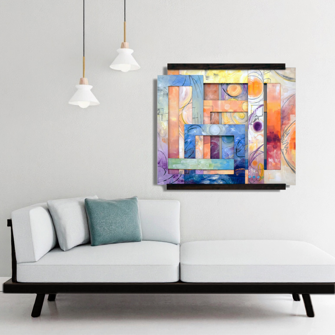 Sun and Moon interactive fine art wall sculpture by Trisha Selgrath — installed in situ