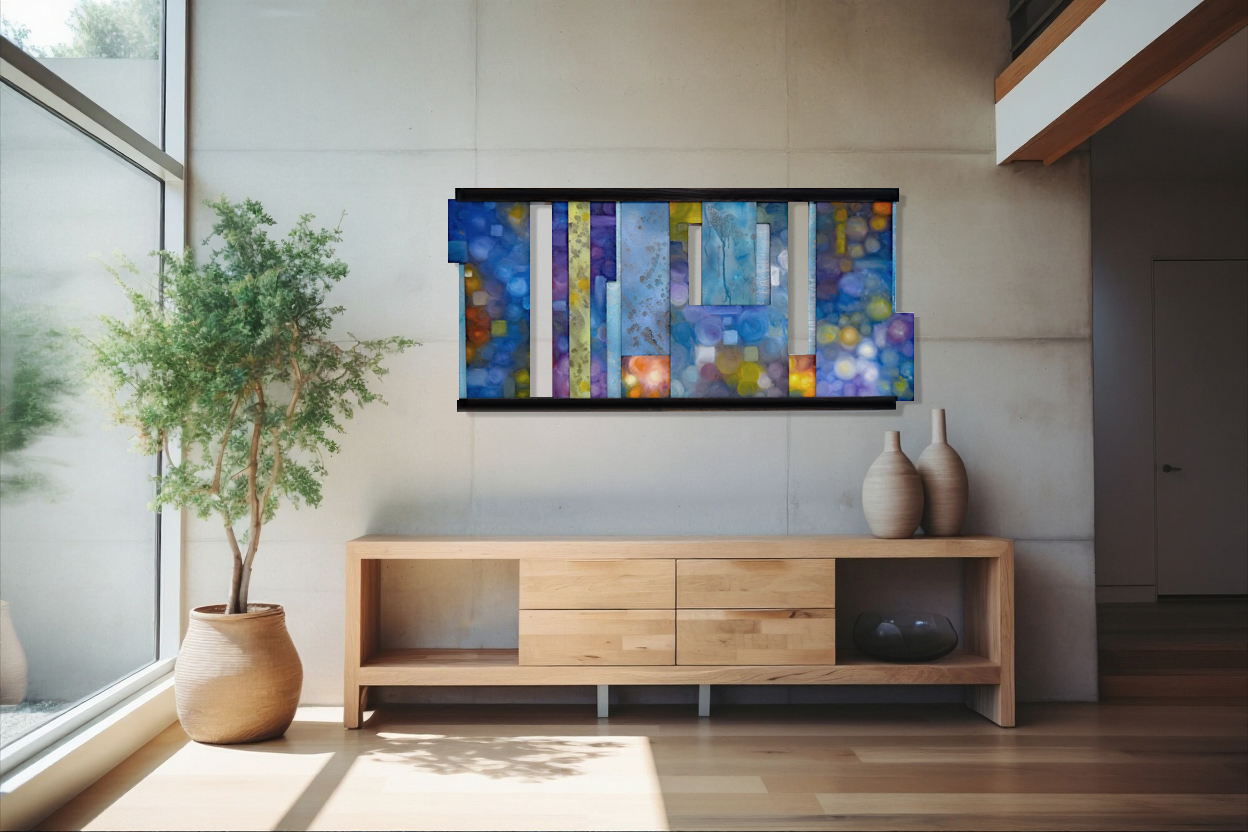 Fire and Ice interactive fine art wall sculpture by Trisha Selgrath — installed in situ